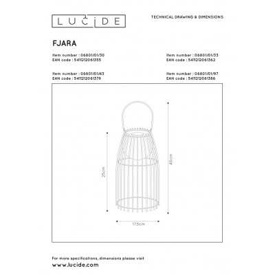 kinkiecik.pl Lampa stojąca FJARA Ø 17,5 cm LED Dim.1x0,3W 3200K IP44 Black 06801/01/30 Lucide